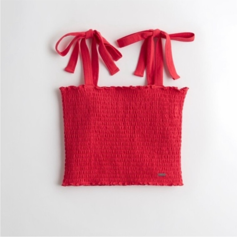 Hollister Vibrant Red Smocked Top with Bow Straps